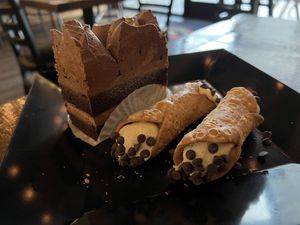Chocolate mouse cake and cannoli   at Tarantino's Vegan in Las Vegas