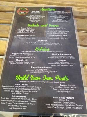 Menu 1 at Tarantino's Vegan in Las Vegas