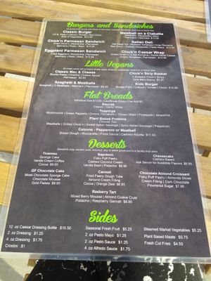 Menu 2 at Tarantino's Vegan in Las Vegas