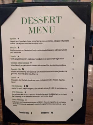 Dessert Menu (Dec 2022) at Tarantino's Vegan in Las Vegas