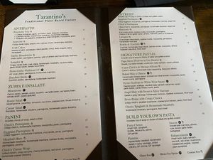 Menu at Tarantino's Vegan in Las Vegas