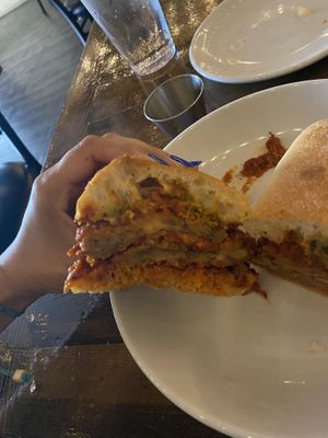 Eggplant parm panini!!!! 😘👌🏽  at Tarantino's Vegan in Las Vegas