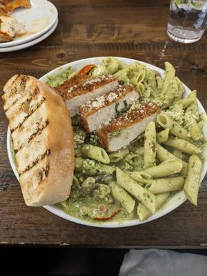 Cajun Chick'n and Shrimp Alfredo at Tarantino's Vegan in Las Vegas