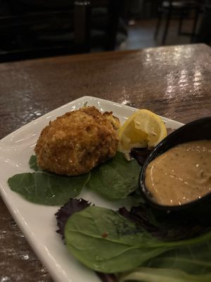 Whats left of my mouthwatering crab cakes…  at Tarantino's Vegan in Las Vegas