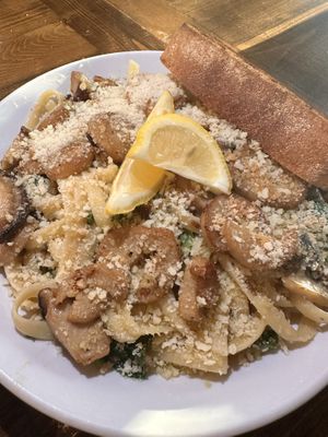 Oyster scallops in white wine sauce  at Tarantino's Vegan in Las Vegas