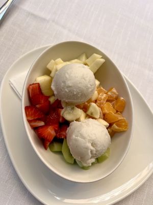 macedonia with homemade ice cream   at Il Lughino in Como