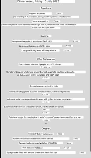 Menu in English   at Il Lughino in Como