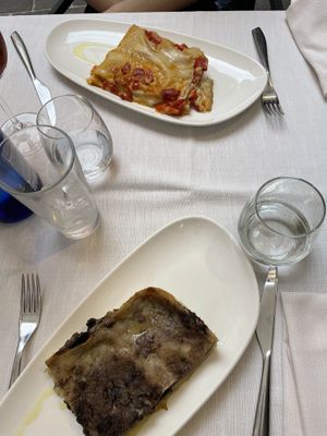 Black bean and onion lasagne, pepper lasagne  at Il Lughino in Como