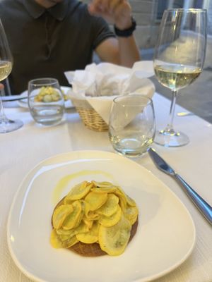 Summer starter with yellow zucchini   at Il Lughino in Como