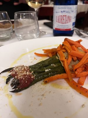 Asparagus with carrots and a crepe of chickpeas!  at Il Lughino in Como
