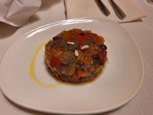 Starter.  Mixed peppers, onion, aubergine at Il Lughino in Como