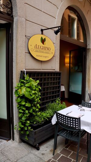 Our table just before the entree and the green :). We love green  at Il Lughino in Como