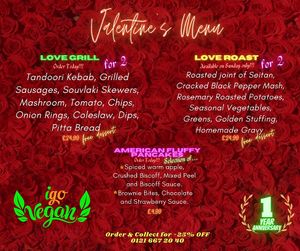 Valentine`s Day Menu at iGo Vegan in Birmingham