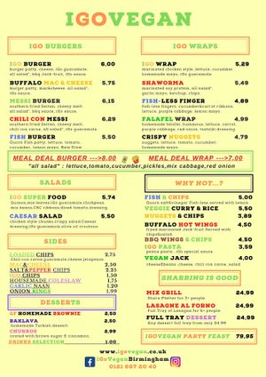 New menu at iGo Vegan in Birmingham