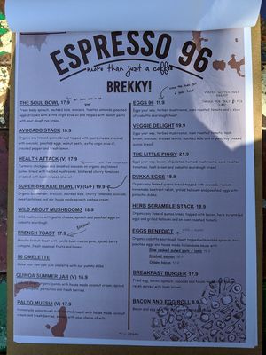 Just the first page of the menu. They also have lunch and juices and more at Espresso 96 in Concord