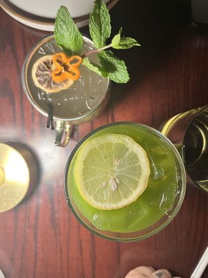 Cucumber Cilantro lemonade and mezcal mulee  at Kitchen in the Desert in Twentynine Palms