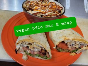 Buffalo wrap with Buffalo mac n cheese at The Cheesy Chick in Williamsville