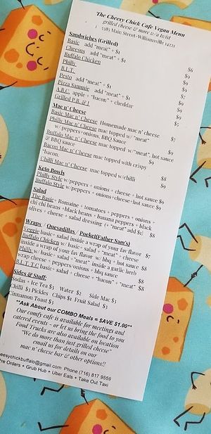 Vegan menu at The Cheesy Chick in Williamsville