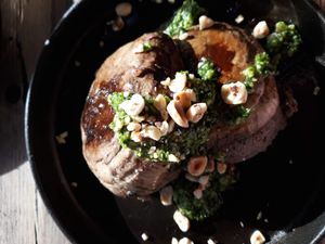 Mushroom on toast - includes hazelnuts, truffled mushroom and pesto at 404Bristol in Bristol