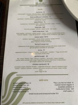 menu  at Gertrude's in Phoenix