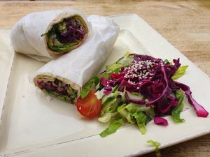 Hummus and avo wrap at Vibes Cafe in South West London