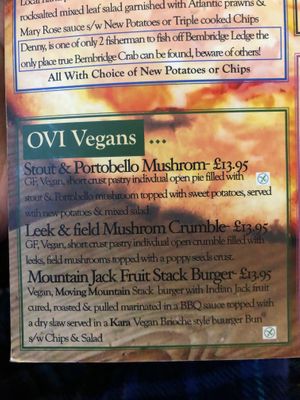 Vegan menu at The Olde Village Inn in Bembridge