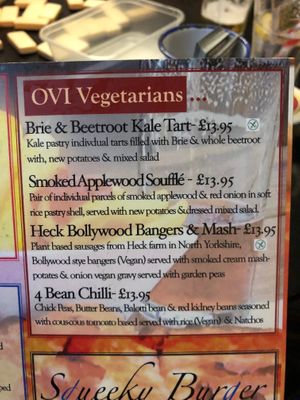Vegetarian menu  at The Olde Village Inn in Bembridge
