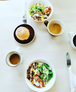 Vegan breakfast bowl, coffees and vegan cupcakes  at Ritual Coffee Bar in Prince George