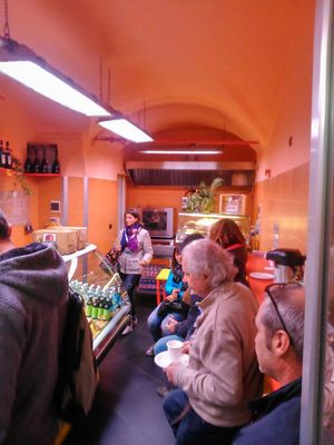 One of our groups stop at a vegan fast food at Genoa Vegan Tours in Genoa
