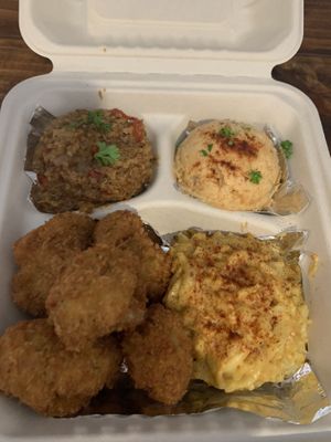 Cauliflower wings, jambalaya, potato salad and Mac and cheese  at I-tal Garden in New Orleans