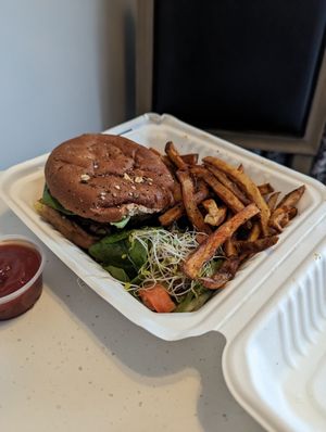 Rodeo burger meal - delicious! at I-tal Garden in New Orleans