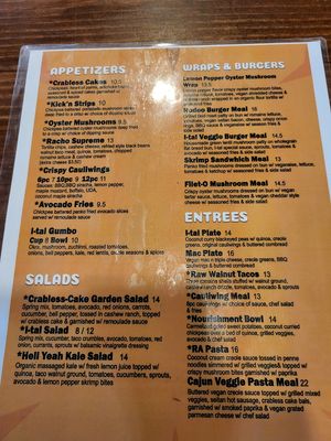 Menu at I-tal Garden in New Orleans