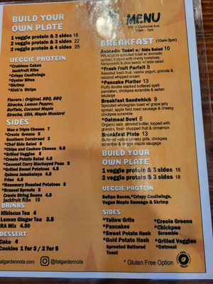 Menu at I-tal Garden in New Orleans