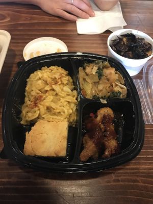 Mac and cheese plate and Brussels  Yes!   at I-tal Garden in New Orleans