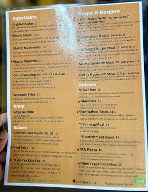 Menu page 1  at I-tal Garden in New Orleans