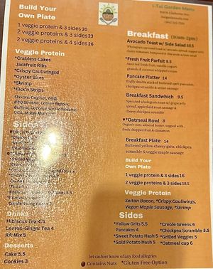Menu page 2  at I-tal Garden in New Orleans