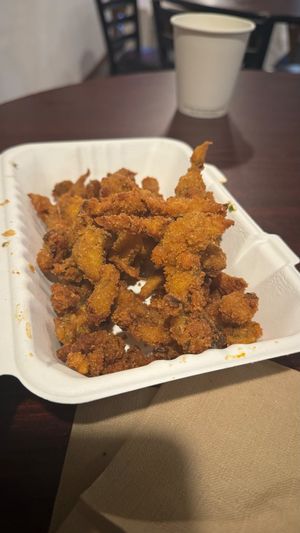 Cajun Oyster Bites
$12.00
Chickpea battered oyster mushroom fried to a crisp. at I-tal Garden in New Orleans