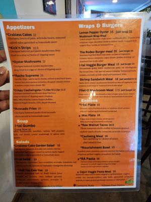 Menu at I-tal Garden in New Orleans