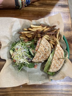 I-tal burger with salad and fries - so tasty!  at I-tal Garden in New Orleans