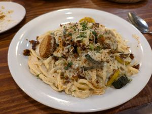 Cajun pasta at I-tal Garden in New Orleans