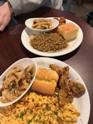 I-tal plate & mac and cheese plate (subbed for mushrooms)   at I-tal Garden in New Orleans