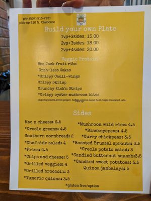 Menu back at I-tal Garden in New Orleans