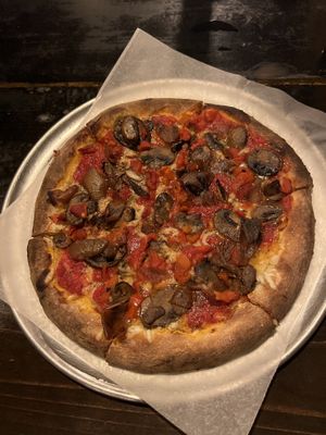 10” Saint Michael Supreme. For the vegan version, they simply omit the pepperoni and use vegan cheese instead.  at Pizza Box in St Petersburg