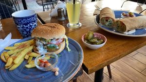 Burger and wrap  at Cafe Du Levant in Izmir