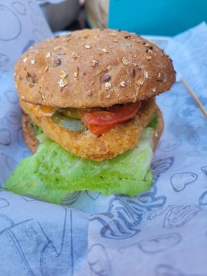 Vegan fish sandwich at Bareburger in Edgewater