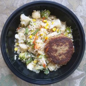 Veggie Rice w\ Burger at Meals To Heal in Caldwell