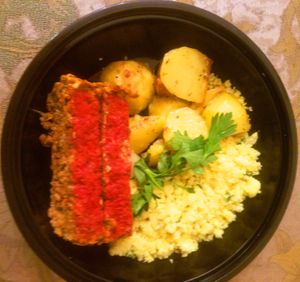Quinoa Lentil Loaf with Greek Potatoes and Riced Cauliflower at Meals To Heal in Caldwell