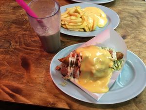 Original w/ Cheese: The cheese is not vegan, but the bread and the sausage are.  at Bells in Tokyo