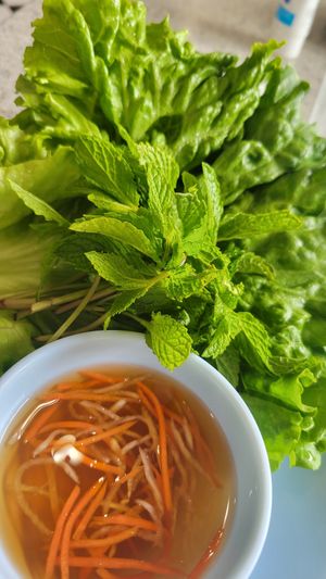 Greens with crepe at Thien Tam in El Monte