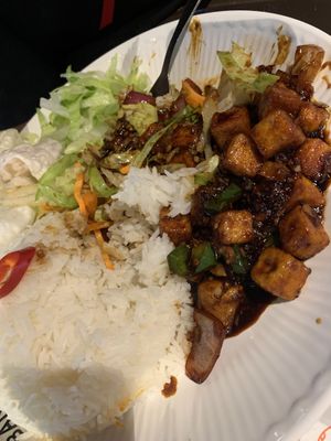 Chilli paneer with Jasmin rice (pic taken after hubby had already tucked in lol)  at Veggie Wok in North West London